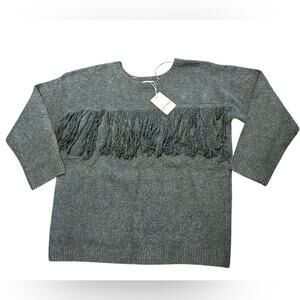 Heyson Women’s 1X Gray Wool Blend Sweater with Fringe on Front NWT